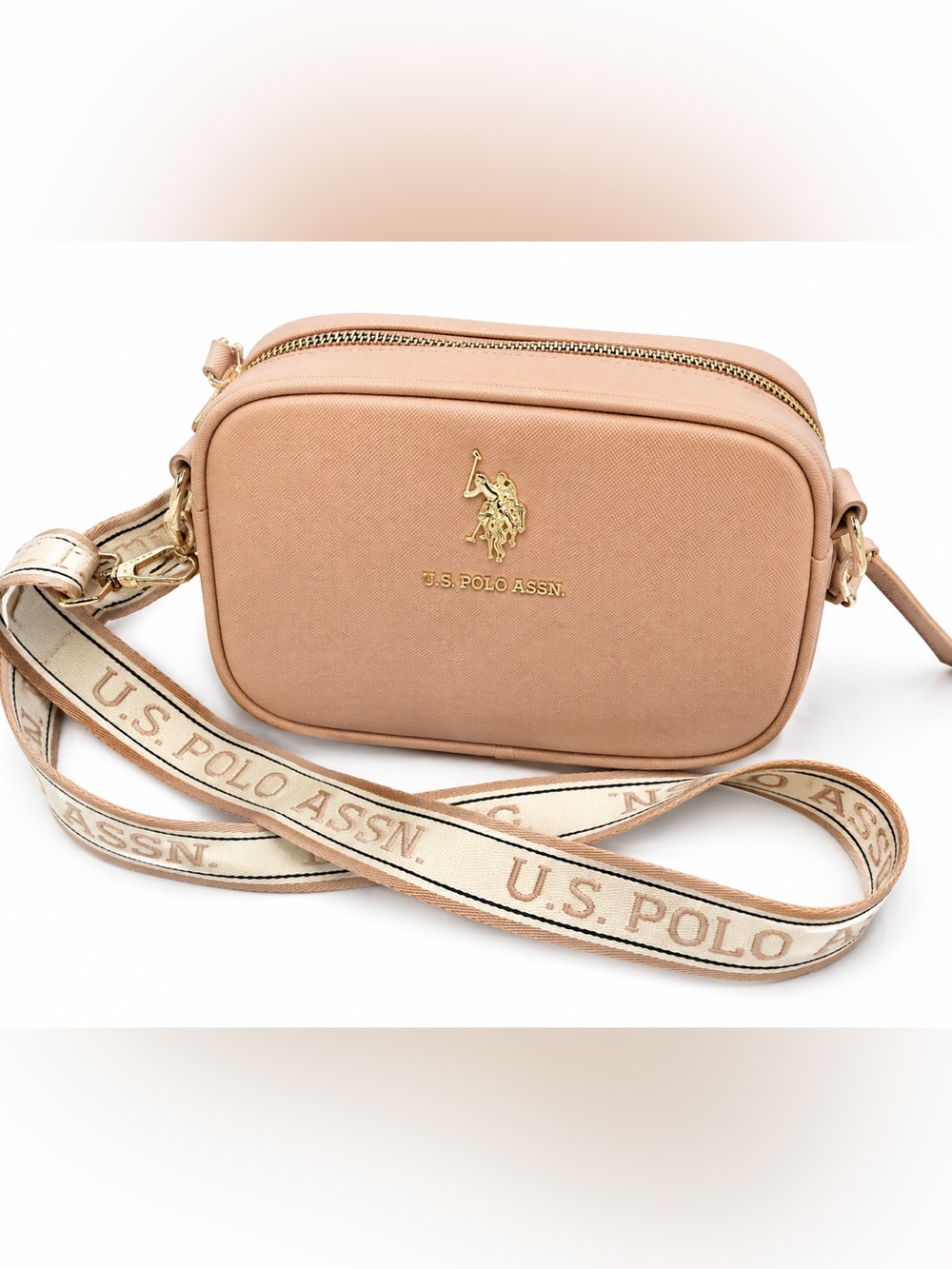 U.S. Polo Assn. Beige-Tan Crossbody Camera Bag with Branded Strap
